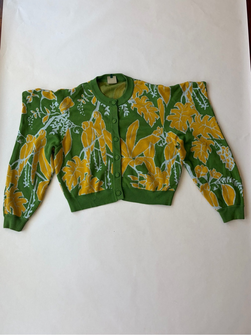 FARM Rio Green and Yellow Floral Cropped Cardigan size xl